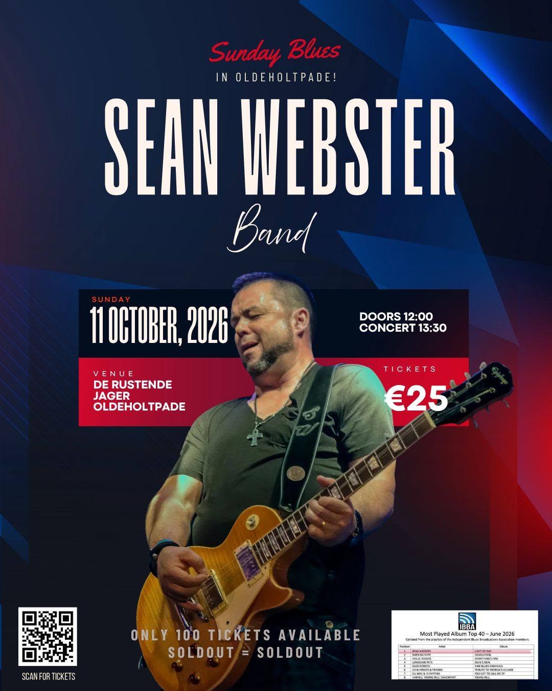 Poster Sean Webster Band – Sunday Blues op zondag 11 oktober 2026 in De Rustende Jager, Oldeholtpade